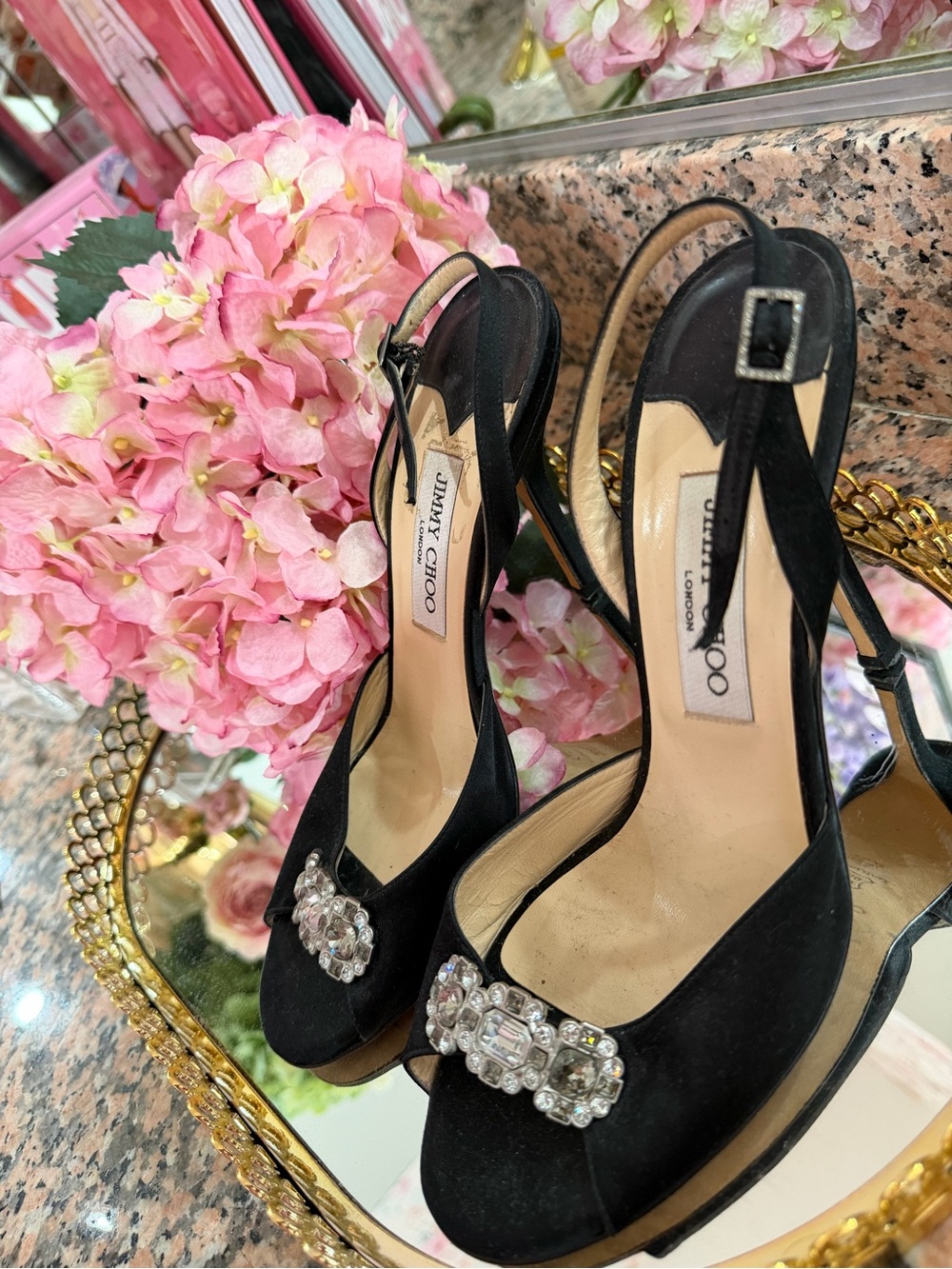 Jimmy Choo Black Crystal-Embellished Slingback Pumps
